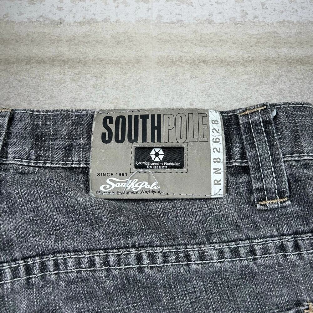 Vintage Y2K Southpole Skater Jean Shorts Youth 16 Baggy Wide Leg Black Wash - Picture 4 of 5